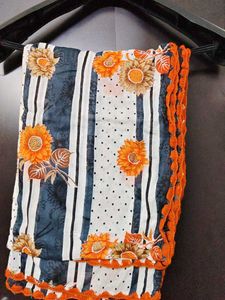 Beautiful Floral Print dupatta with Orange Border