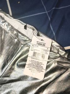 Silver Metallic Wide-Leg Pants