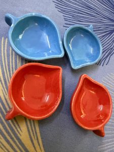 Set of 4 colourful ceramic diyas 🪔❤️💙