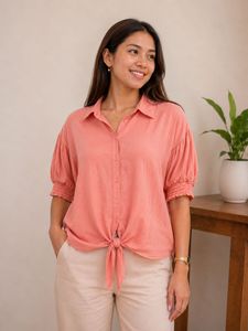 Chic Coral Tie-Front Blouse