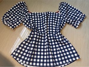 Blue Gingham Off-Shoulder Top