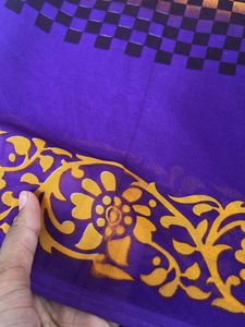 Vibrant Purple Saree with Floral Border