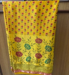 Vibrant Yellow Floral Print Saree