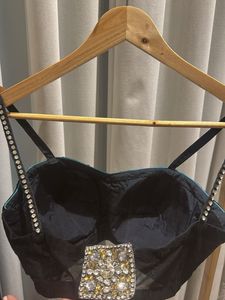 Black Velvet Blouse with Rhinestone Straps
