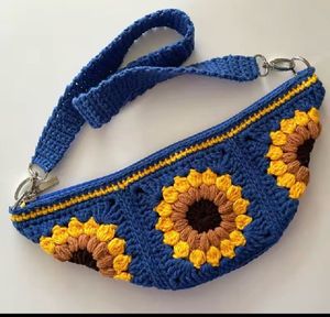 Crocheted Sunflower Crossbody Bag