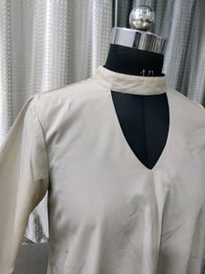 Beige Choker Neck Long Sleeve Blouse