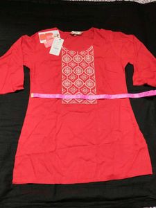 Women's New Red Cotton short Kurti with Tags