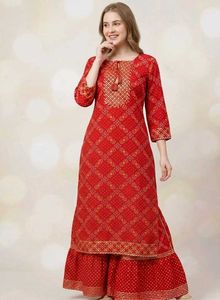 Vibrant Red Ethnic Kurta Set with garara