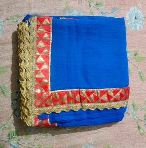 Beautiful Royal Blue Saree with Red & Gold Border