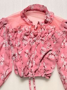 Chic Pink Floral Puff Sleeve Top