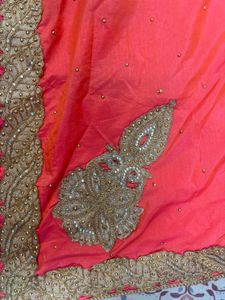 Stone Work Saree- Peach and Beige