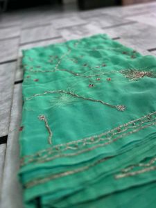 Elegant Teal Embroidered Saree