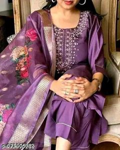 Elegant Purple Embroidered Kurta Set with Dupatta