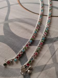 Silver Multicolored Stone Anklet