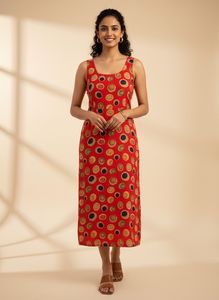 sleevless red kurti