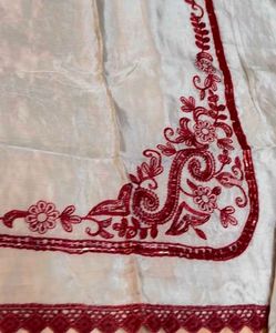 Elegant White Kurta Set with Red Embroidery