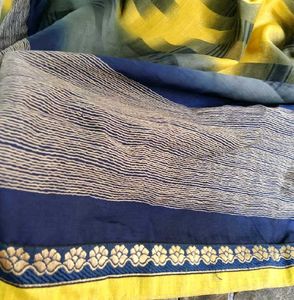 Vibrant Yellow &amp; Blue Saree