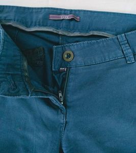 Blue Cotton Blend Casual Pants