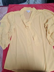 Chic Yellow Ruffle Sleeve Blouse