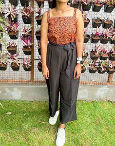 Zima Leto Brown &amp; Black Printed Basic Jumpsuit