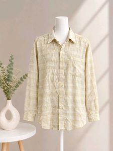 Men's Beige Plaid Long Sleeve Shirt