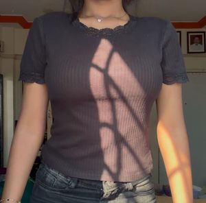 Lace Trim Ribbed Top