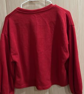 Red V-Neck Long Sleeve Top