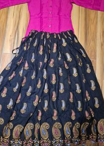 Elegant Pink Kurta with Printed Skirt
