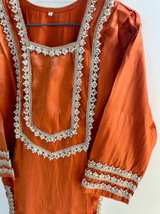 Rust japan silk Heavy embroidery Suit pant set