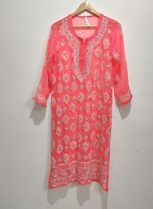 Saadgi Mirror Work Chikankari Embroidered Kurta