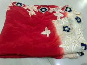 Red Saree with Embellished Blouse