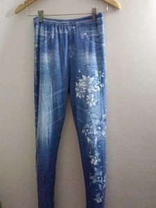 BLUE COTTON LINEN STRETCHABLE LEGGING FOR WOMEN