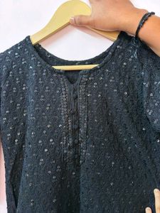 Elegant Black Sequined Chikkankari Kurta