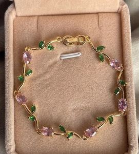 Anti tarnish Gold Bracelet with Pink &amp; Gre