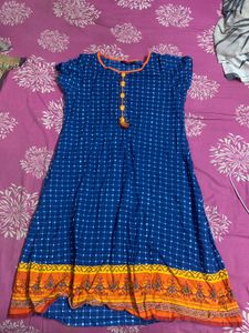 Blue Checked Kurta with Orange Border