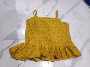 Yellow Sequined Kurta Set with Palazzo 2pc xs