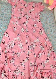 Pink Floral Ruffle Hem Dress