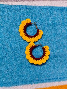 Crochet Sunflower Hoop Earrings