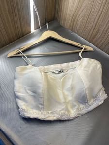 NEW Cream Satin Crop Top &amp; Skirt Set