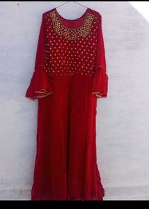 bust 42 Stunning Red Embellished Ethnic Gown