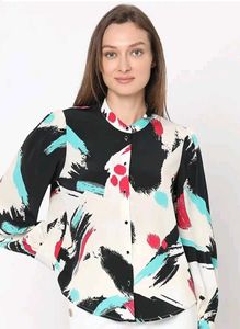 Abstract Print Button-Up Shirt