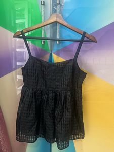 Chic Black Sheer Checkered Babydoll Top