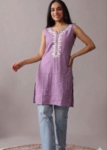 Lavender Embroidered Sleeveless Kurta