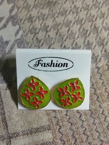 Fashion Earrings - Green &amp; Grey Floral