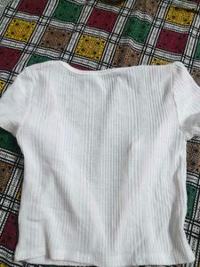White Ribbed Button-Up Cropped Top