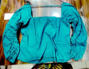 M, L and XL size Teal Square Neck Blou