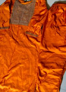 Orange Embroidered pant kurta dupatta set