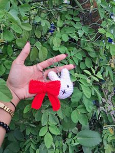 Cute Crochet Miffy & Red Bow Keychain