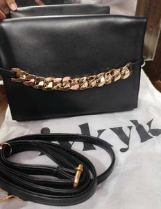 Black Clutch with Gold Chain