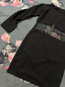 Chic Black Sheath Dress with Floral Waist